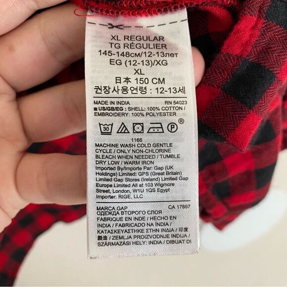 Gap Embroidered red Christmas Plaid button up ruffle shirt Dress girls XL - Picture 8 of 11